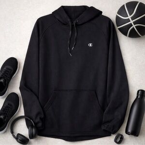Mens Champion Hoodie Drawstring Hood Drawstring Interior Waist Size Medium Black